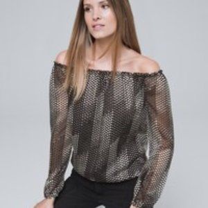 NWT White House Black Market Graphic Dot Off-The-Shoulders Blouse, size XL